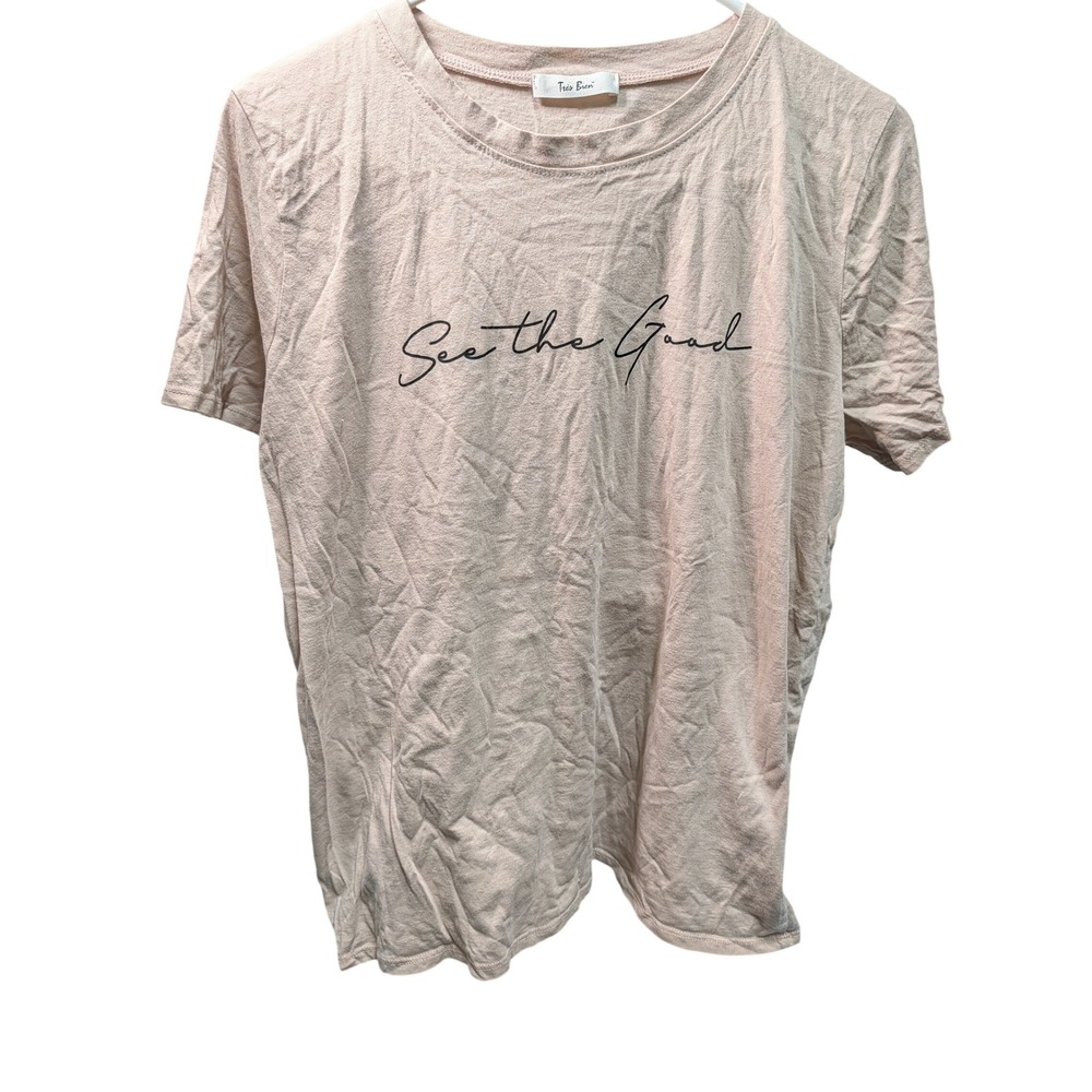 Très Bien Graphic Tee Womens M Blush Pink Excellent See The Good Short Sleeve